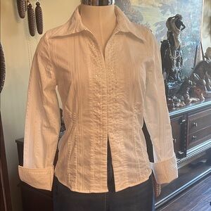 Faded Glory Sz M Classic White Women's Button Down Shirt with Beads GUC